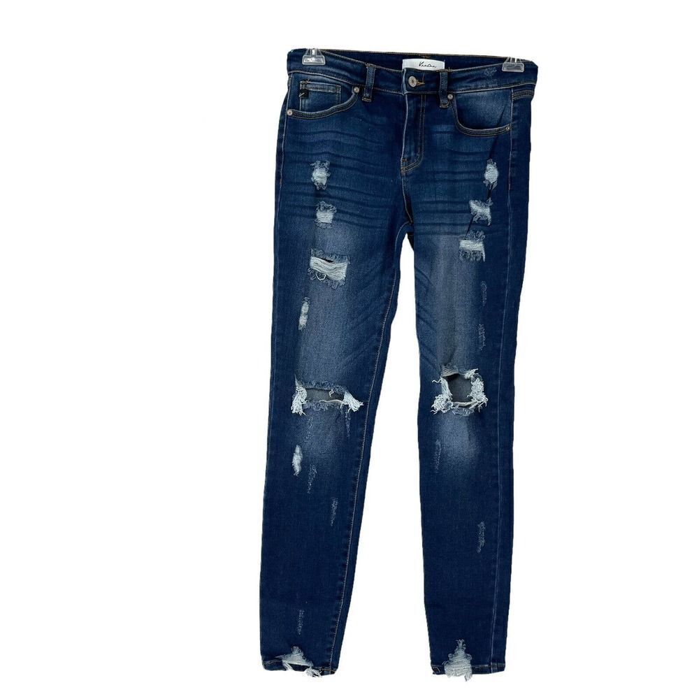 KanCan Blue Jeans Distressed Skinny Size 7 / 27 Waist Stretch Fit Mid Rise Boho